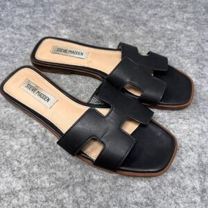 Steve‎ Madden Hadyn Black Flats Sandals Cut Out Leather Womens Size 7.5M